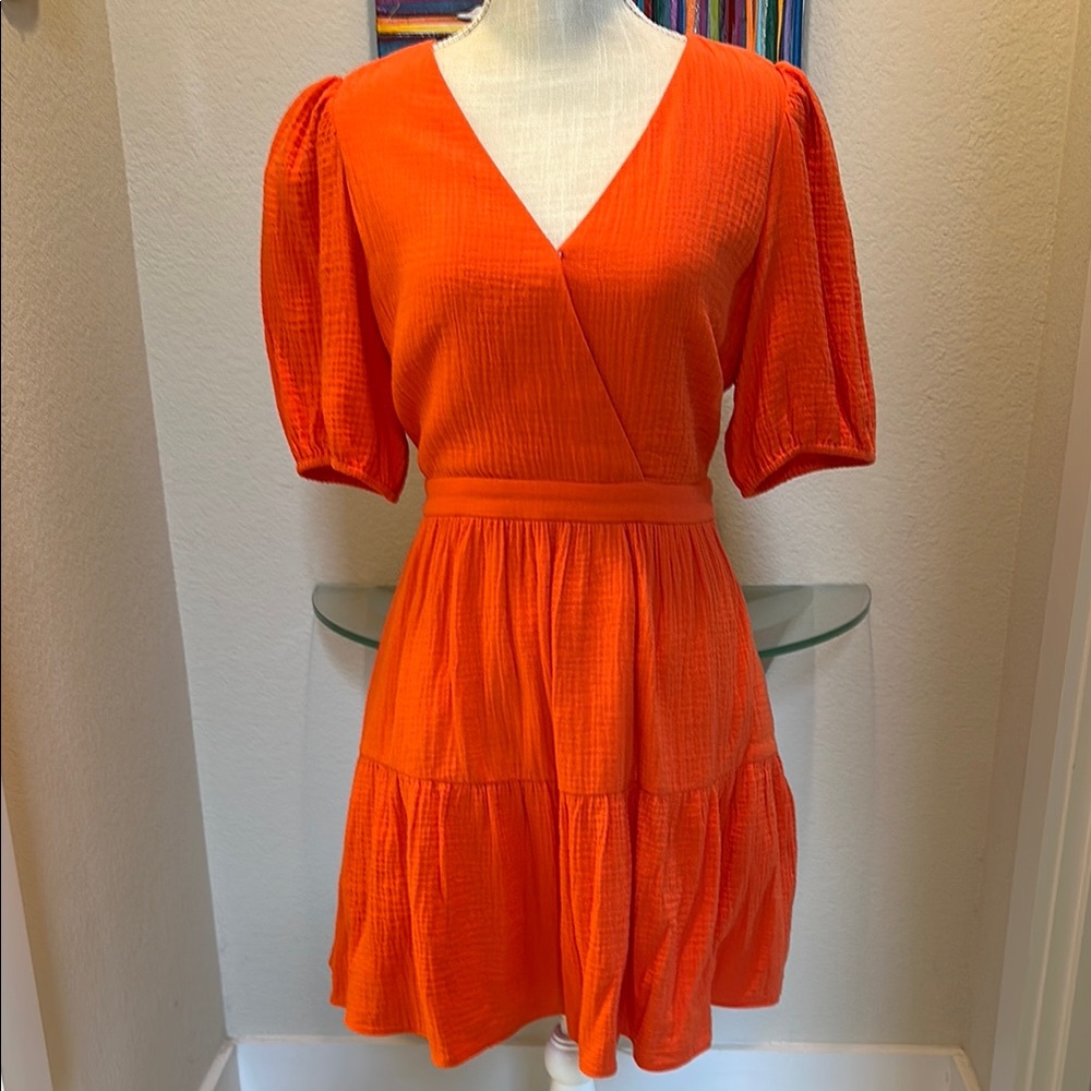 Forever New Orange Puff Sleeve Mini Sundress